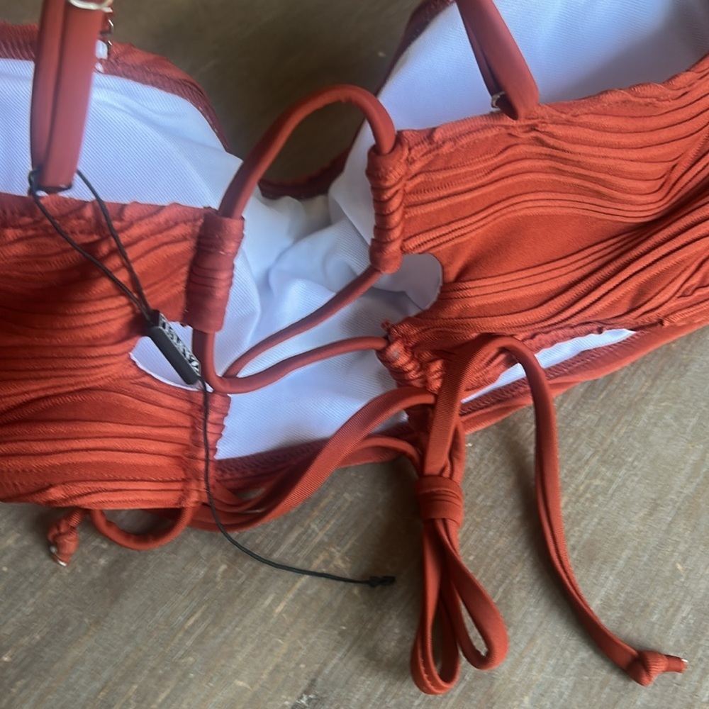 ZAFUL Bandeau Ribbed Lace Up Wave Hi Cut Bikini Size M New with Tags - Picture 9 of 14